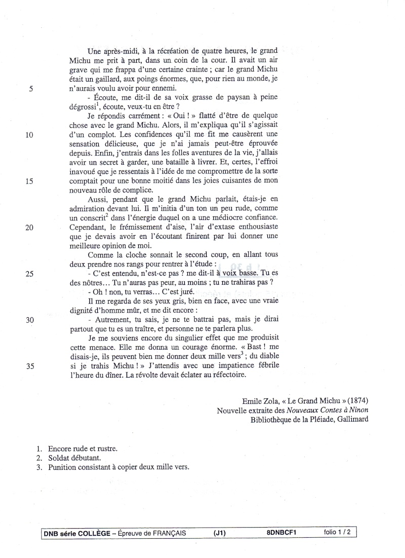 Sujet / correction / corrigé du français du brevet 2008 - Entraide